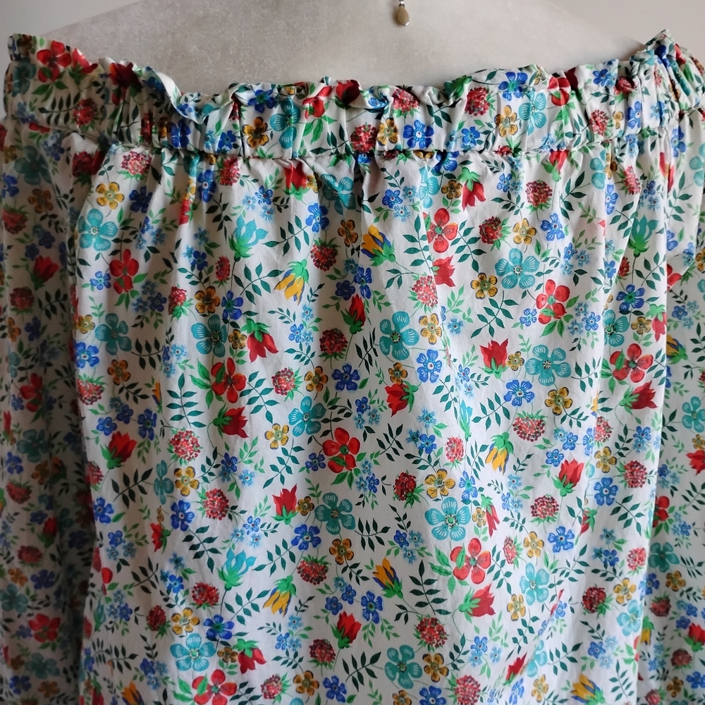 Liberty Art Fabric Tana Lawn Peasant Off The Shoulder Shirt Edenham Floral Sz 4 - Picture 10 of 14